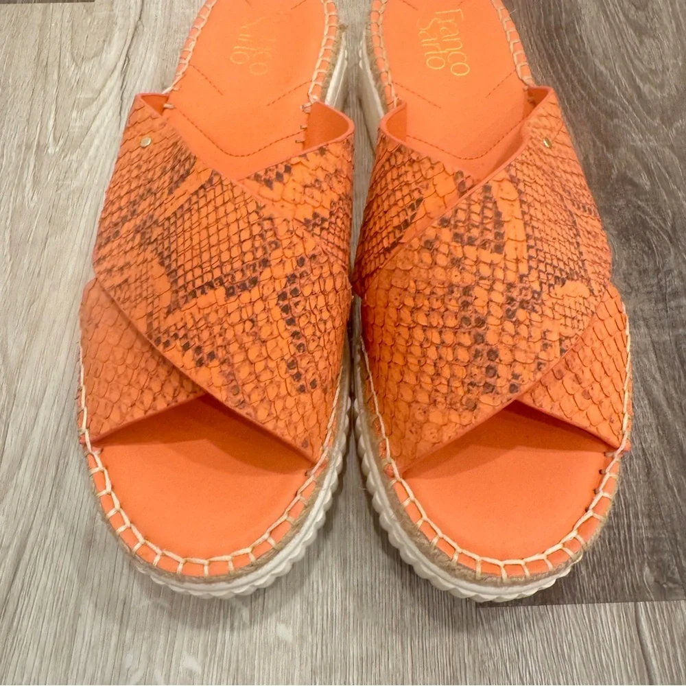 Franco Sarto Birch Slide Sandals Womens 10M Leather Espadrille Snakeskin Chunky